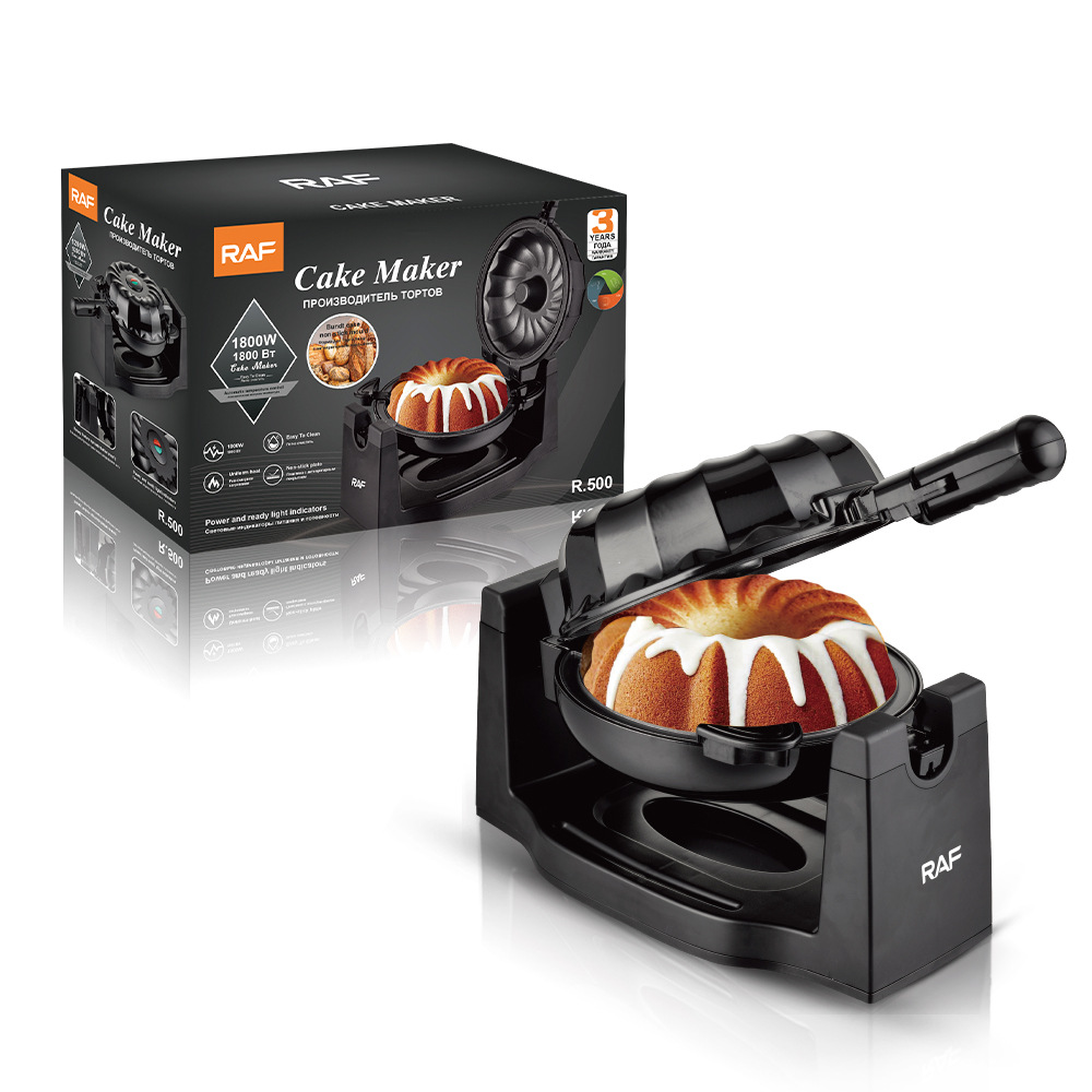 Household Cake Machine, Stainless Steel Rotating Cake Maker With Non-stick Plate, 1800W Even Heating, Locking And Cool Touch Handles, For Commercial Use, EU Plug black