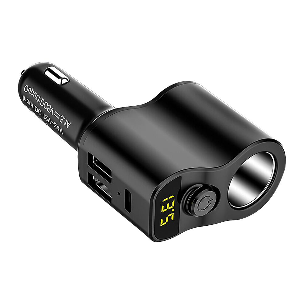 Car Charger Extension Cigarette Lighter Adapter Socket Splitter 2 USB 1PD Ports Voltage Meter 12V/24V Automobile Outlet black