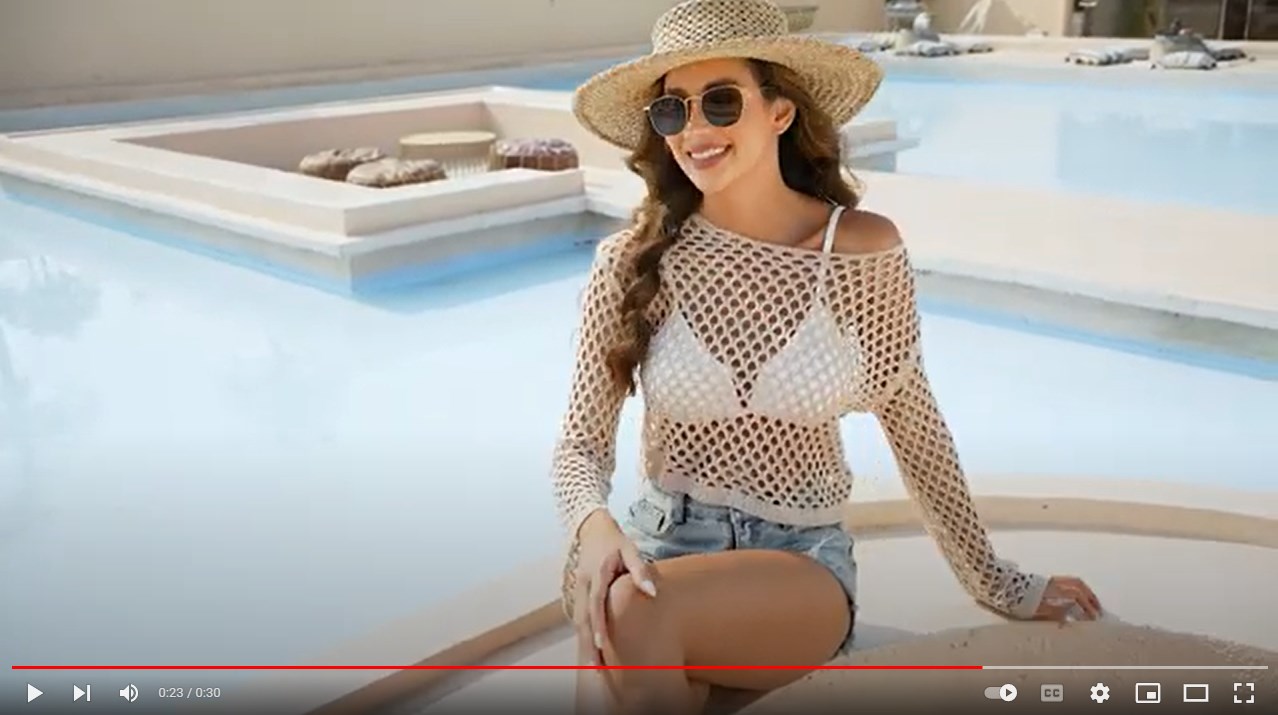 Women Long Sleeves Knitted Shirt Summer Flared Sleeves Loose Casual Beach Round Neck Hollow-out Tops