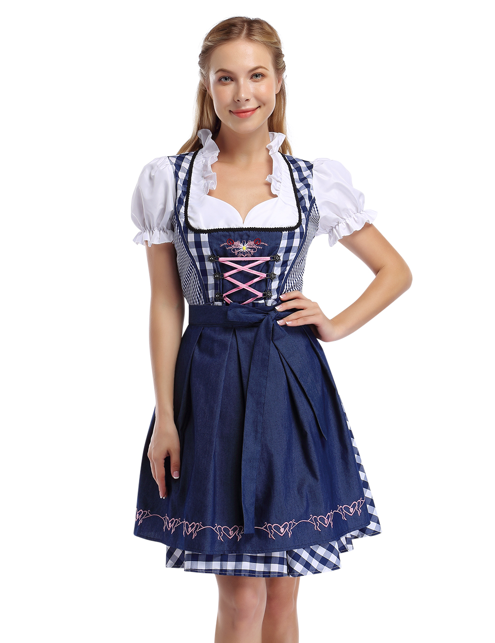 US Women Formal Dress Calf Blue Retro Skirt Fake 3-piece Set