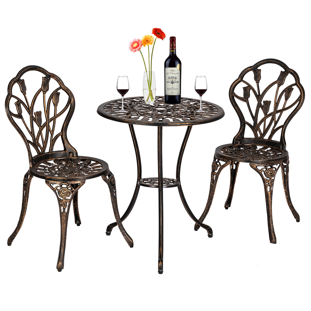 US 3pcs Tulip Bistro Set European Style Outdoor Round Table Bronze