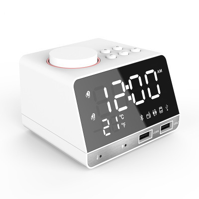 Plastic K11 Digital Bluetooth-compatible  Speaker Alarm Clock Radio Usb Charge Built-in Temperature Sensor Creative Led Display Speaker White_UK plug