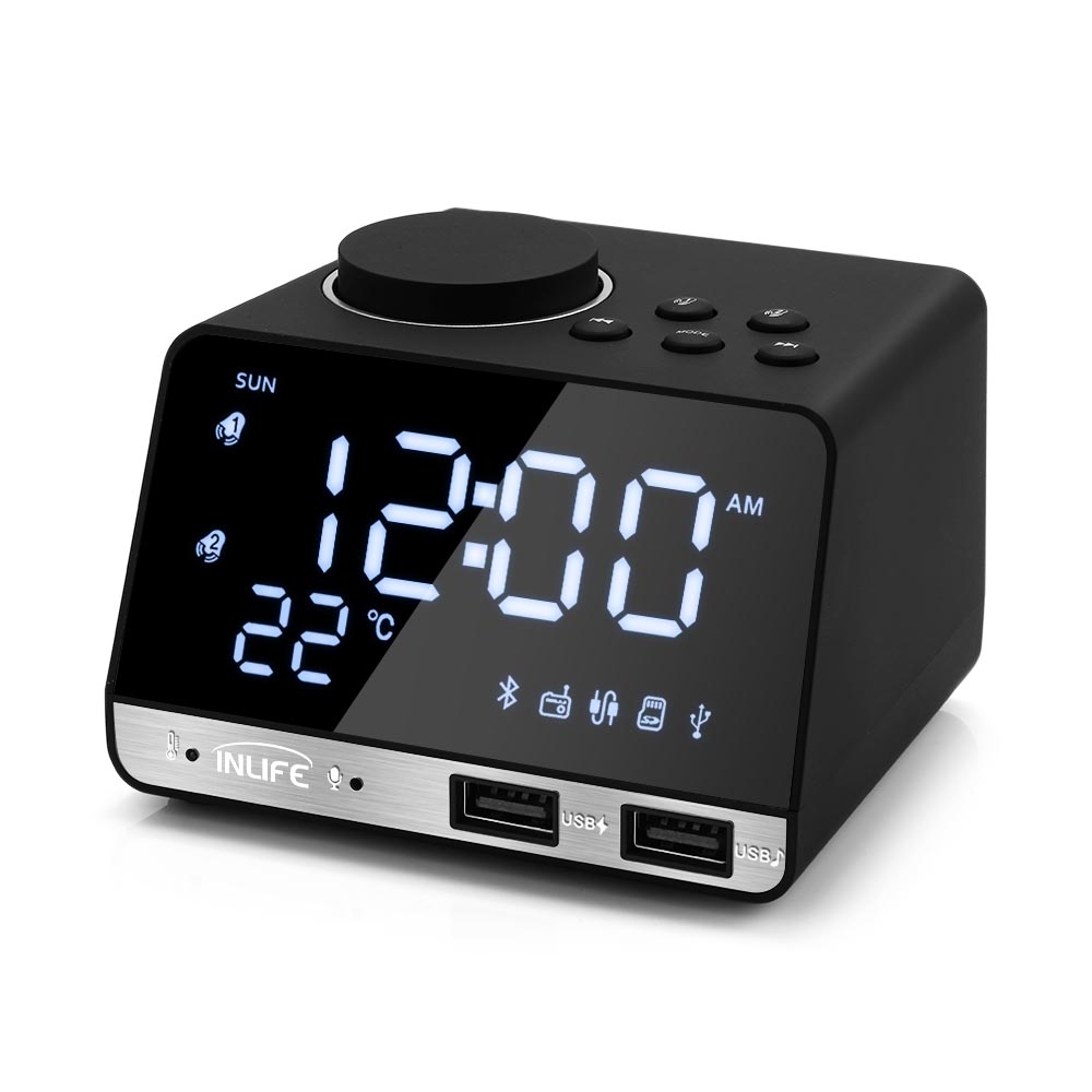 Plastic K11 Digital Bluetooth-compatible  Speaker Alarm Clock Radio Usb Charge Built-in Temperature Sensor Creative Led Display Speaker black_U.S. plug