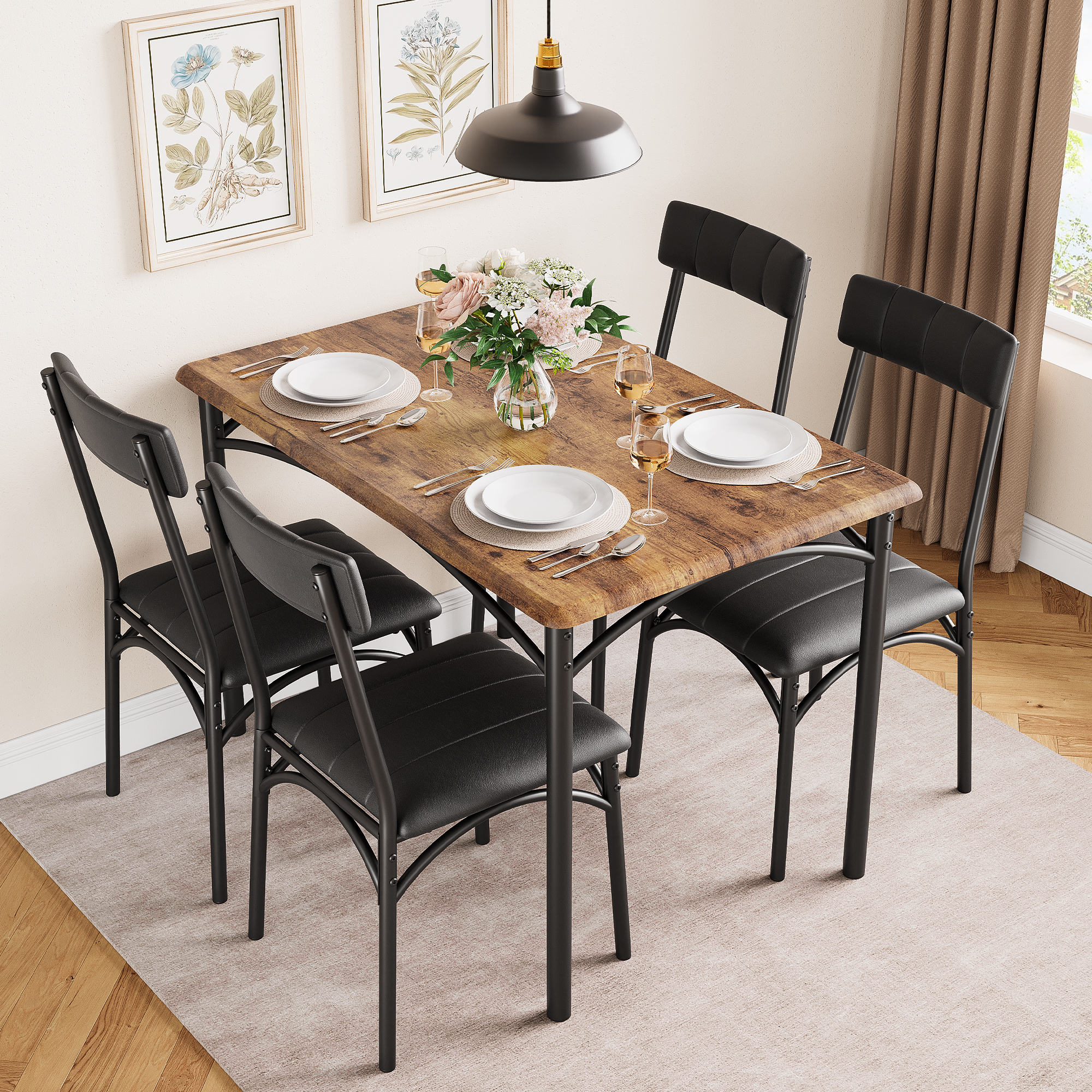 Dining Table Set With 4 Soft Cushioned Chairs and 5-Piece Kitchen Table