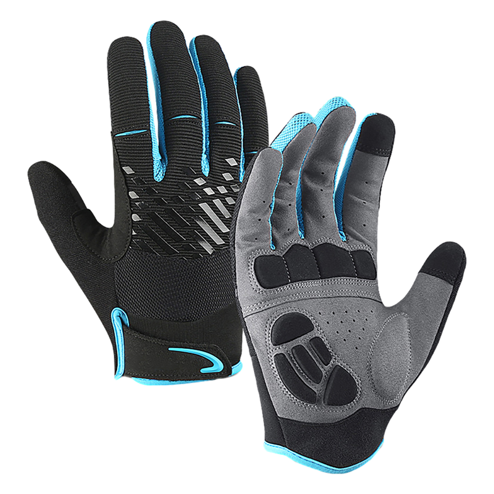 Outdoor Bike Cycling Gloves Touch Screen Anti Slip Breathable Shock Absorption Lightweight Full Finger Gloves Hiking Running Motorcycle Gloves Black blue L