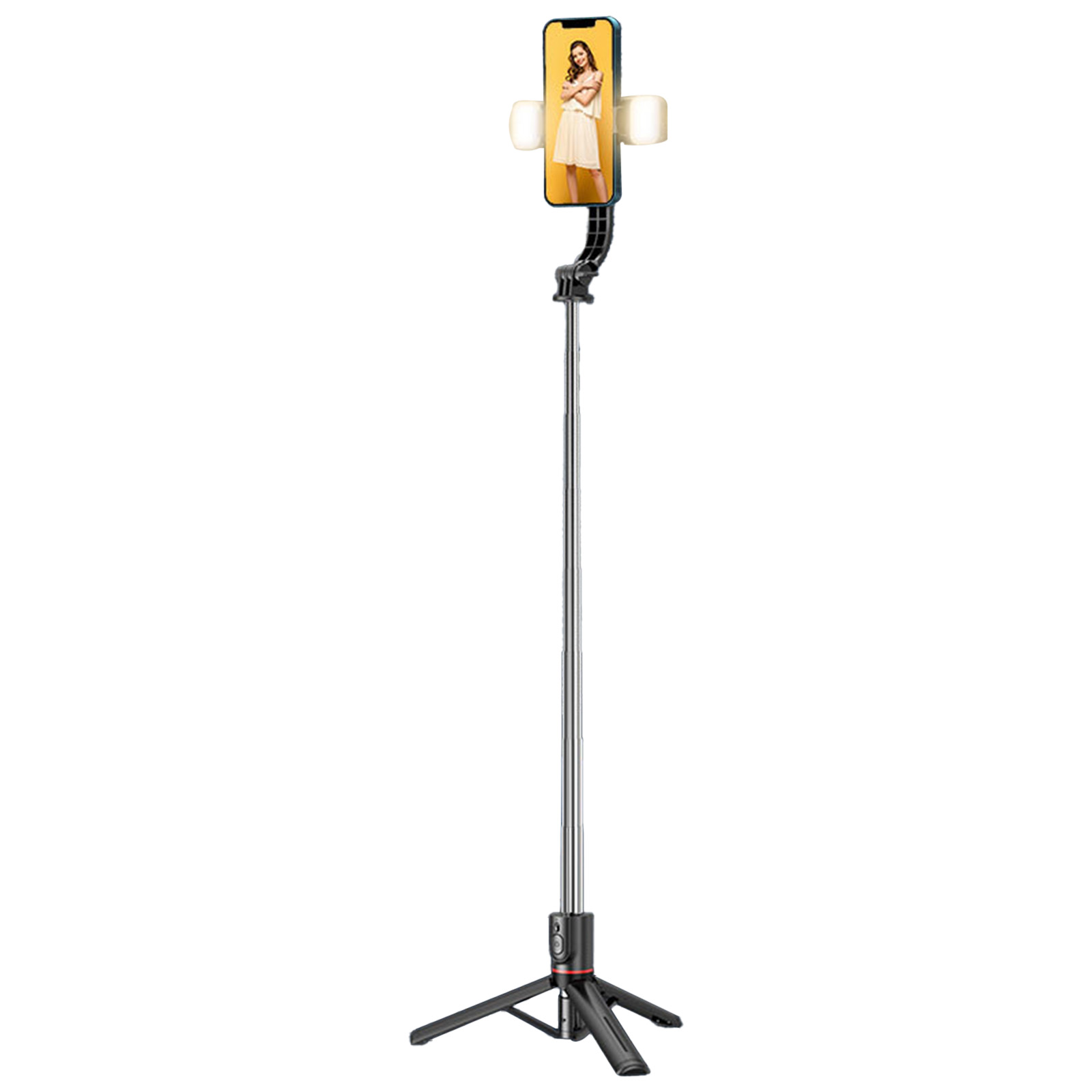 Extended Wireless Selfie Stick With Double Fill Light Adjustable Phone Holder Multifunctional Selfie Stick Cell Phone Stand Compatible For IOS Android Smart Phones L13D double lamp black