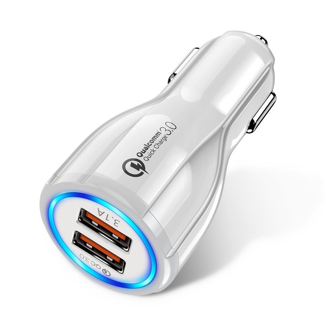 18W 3.1A Car Charger Fast Charger 3.0 Universal Dual USB Adapter for Samsung Xiaomi 8 Mobile Phone white_Car charger + micro data cable