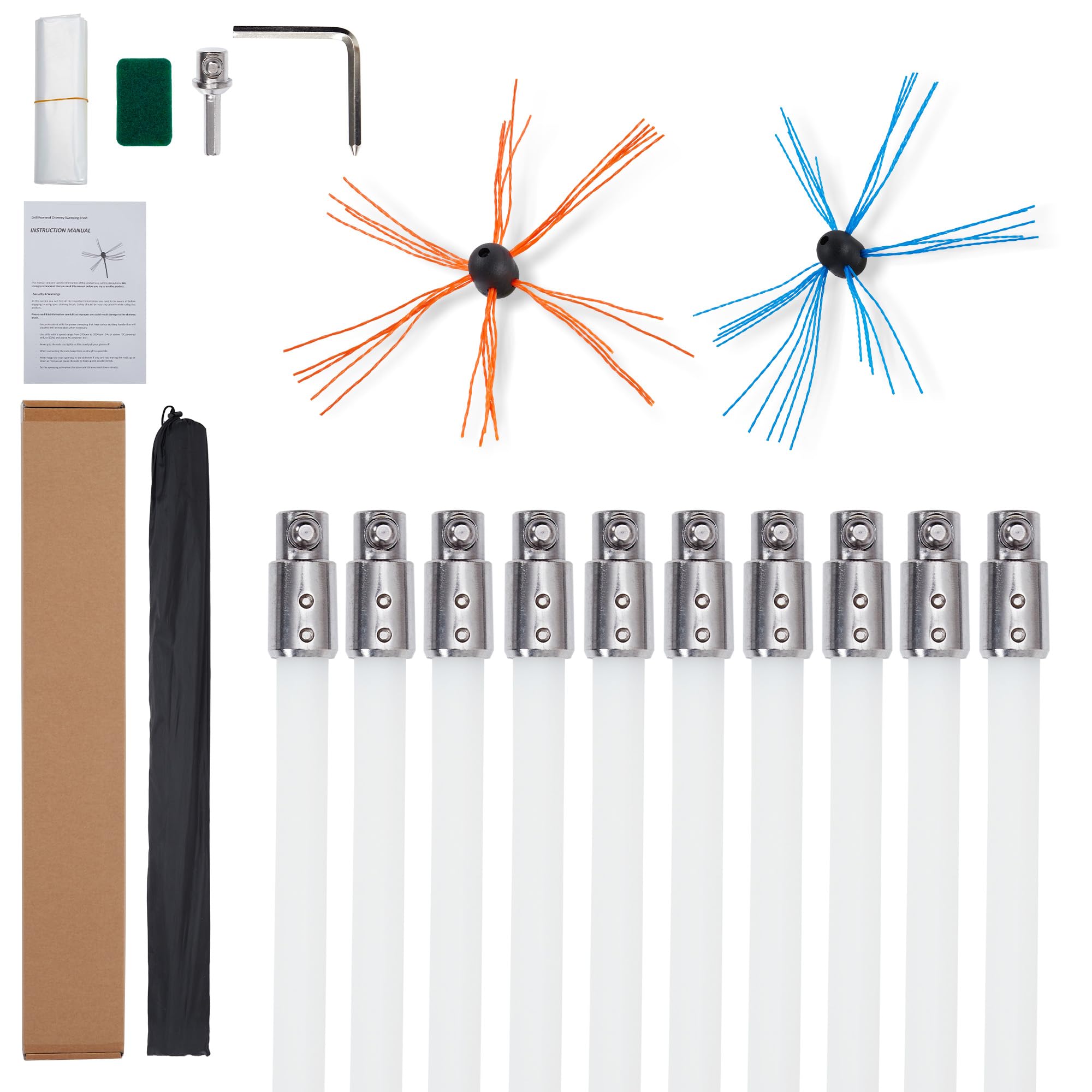 US GARVEE Chimney Sweep Kit Chimney Cleaning Kit with Nylon Flexible Rods Chimney Cleaner Double Brush Head