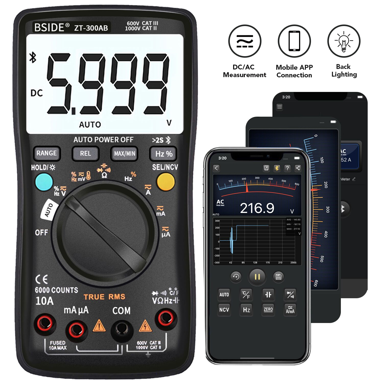 BSIDE Digital Multimeter Wireless Ammeter True RMS DIY Tool ZT-300AB
