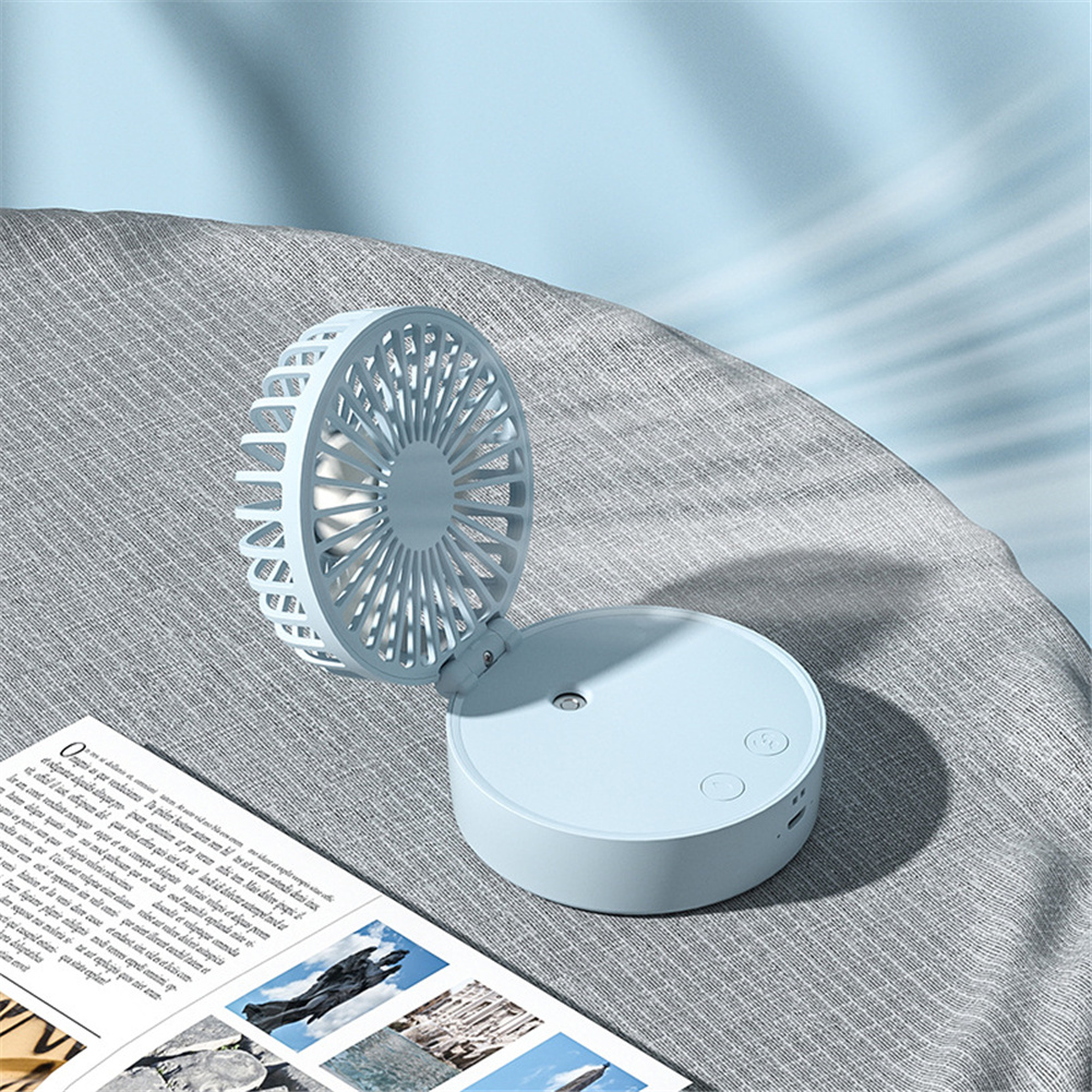 Portable Mini Fan Usb Charging Hanging Neck Handheld Folding Fan Humidifying Spray Night Light blue
