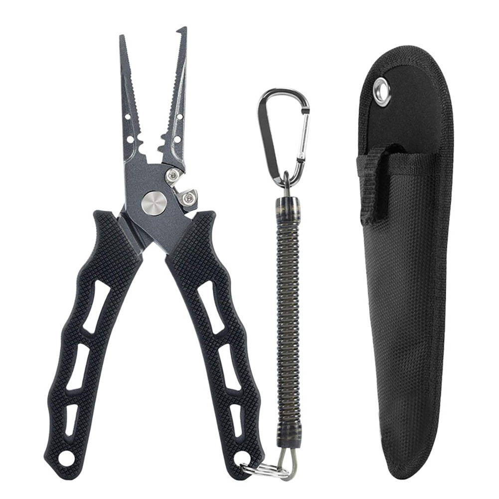 6.5-inch Aluminum Alloy Fishing Pliers Clamp Split Ring Tungsten Steel Line Cutter Multifunction Fishing Tackle Tool  black