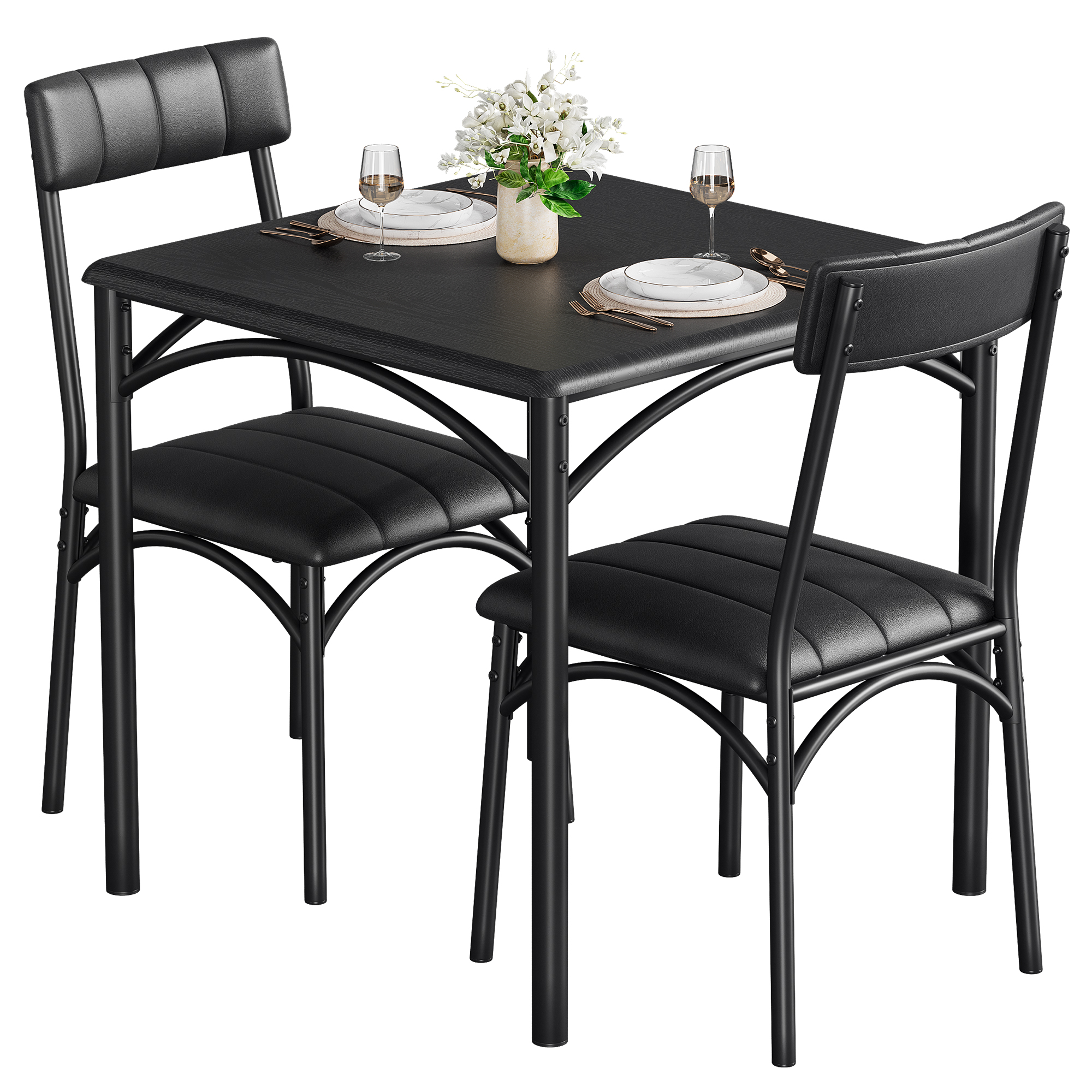 US GARVEE Dining Table Set for 2 with Cushion Chairs + Stylish & Sturdy + Wood + Space-Saving & Easy Assembly + Kitchen, Apartment