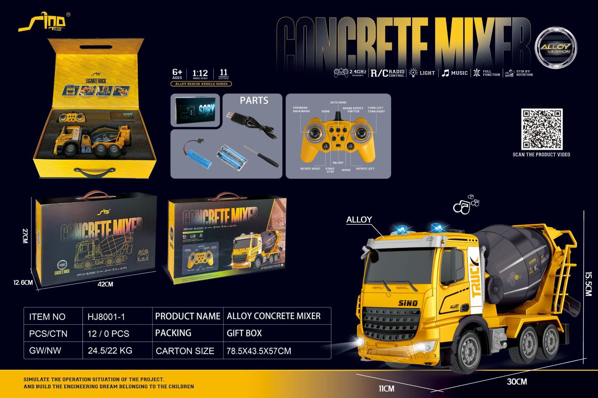2.4G Remote Control Engineering Vehicle with Music Light Electric Car Model Toys