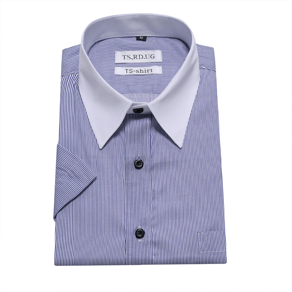 Men Short Sleeve Formal Shirt Casual Business Autumn Lapel Adults Tops blue_L