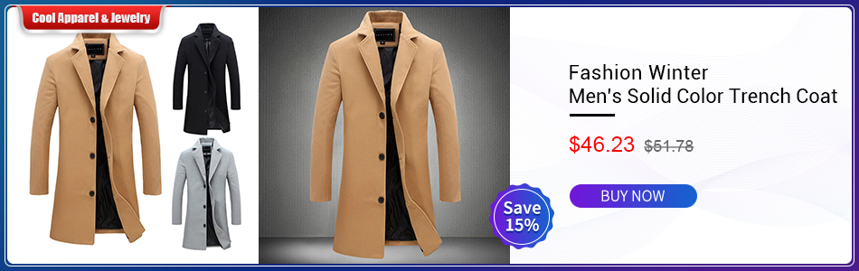 Fashion Winter Men's Solid Color Trench Coat