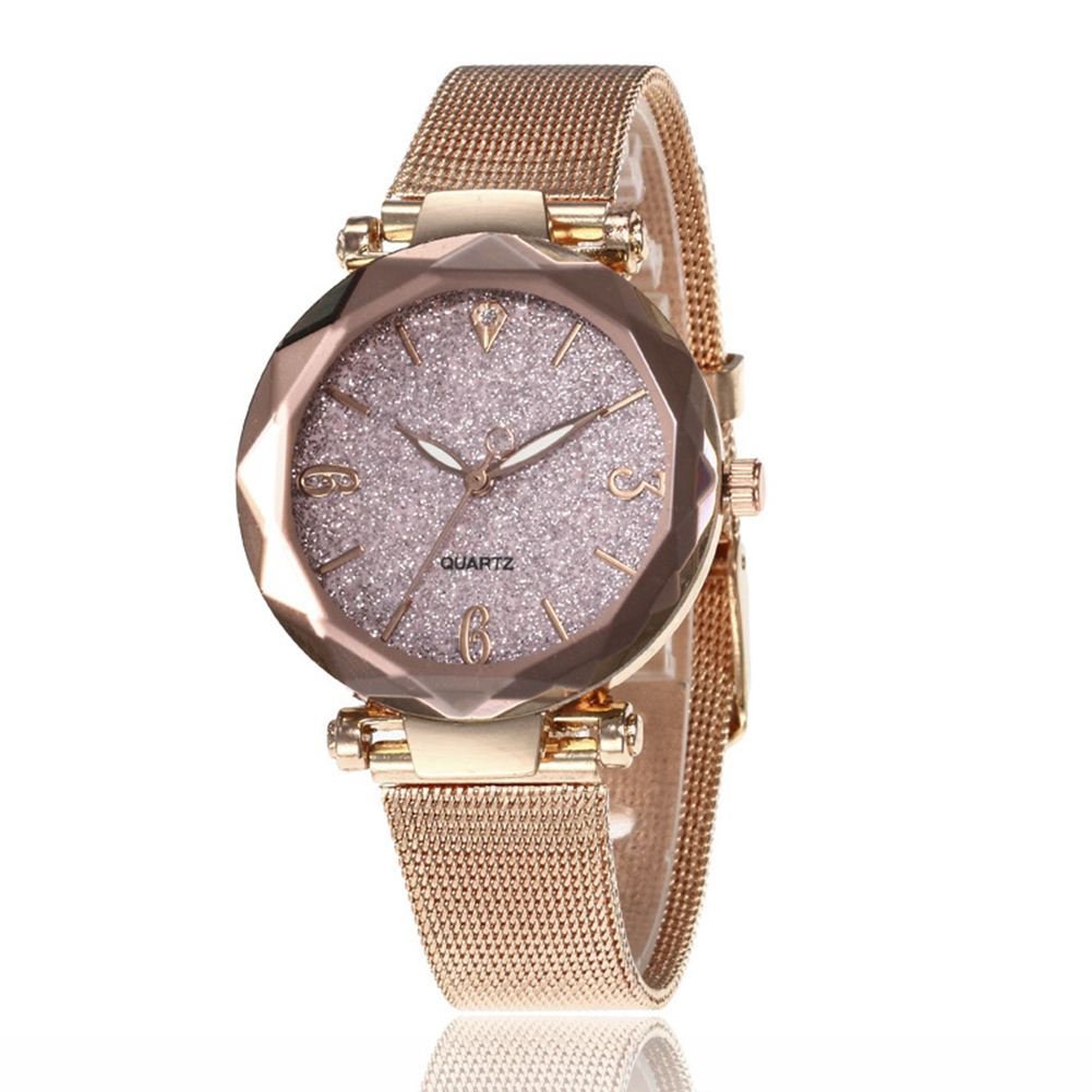 Women Fashion  Quartz Wrist Watch Stainless Steel Strap Buckle and Watchcase Watch Pink