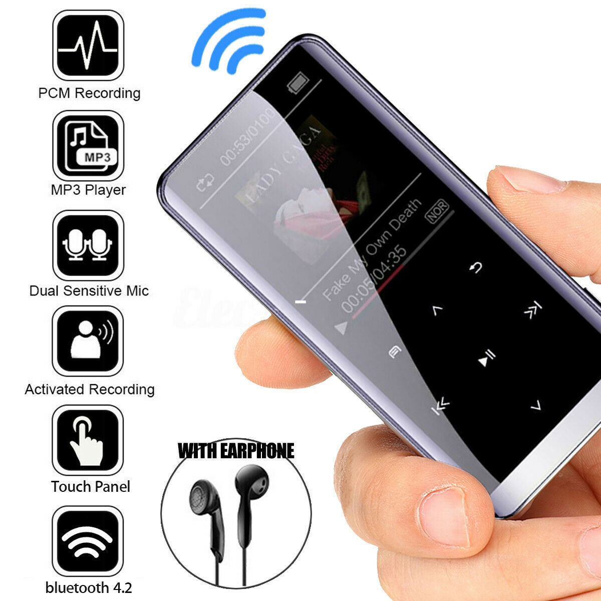 8GB Lossless HiFi Bluetooth MP4 Player Touch Screen Ultra-thin w/ FM Radio IPX4 
