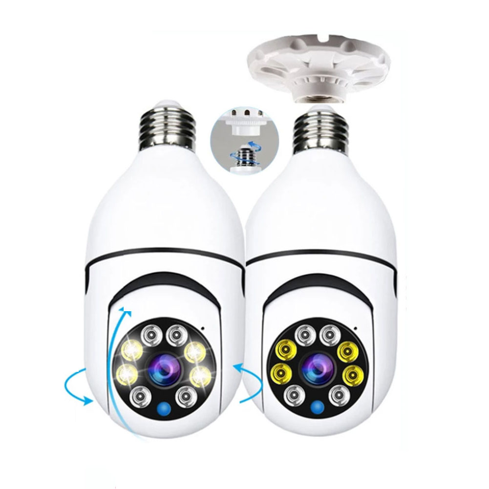 Metal E27 Surveillance Camera Wifi Night Vision Security Monitor White