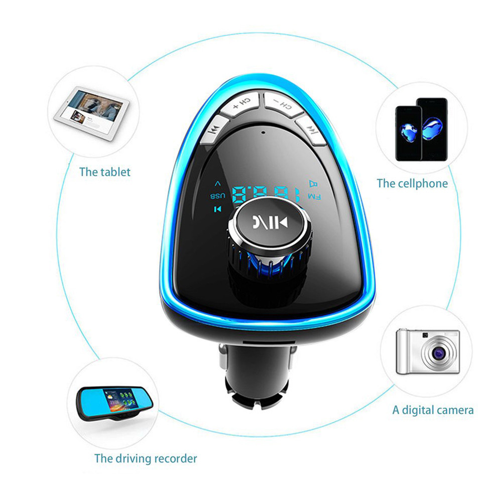 A27 Vehicle Bluetooth FM Transmitter LCD Display Wireless Radio Adapter Smart Music Player Car Kit with Hands-Free Calling  blue