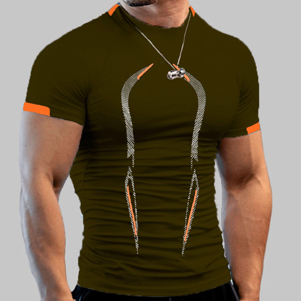 Men Summer Short Sleeves T-shirt Fashion Breathable Quick-drying Slim Fit Tops For Sports Fitness Training army green L