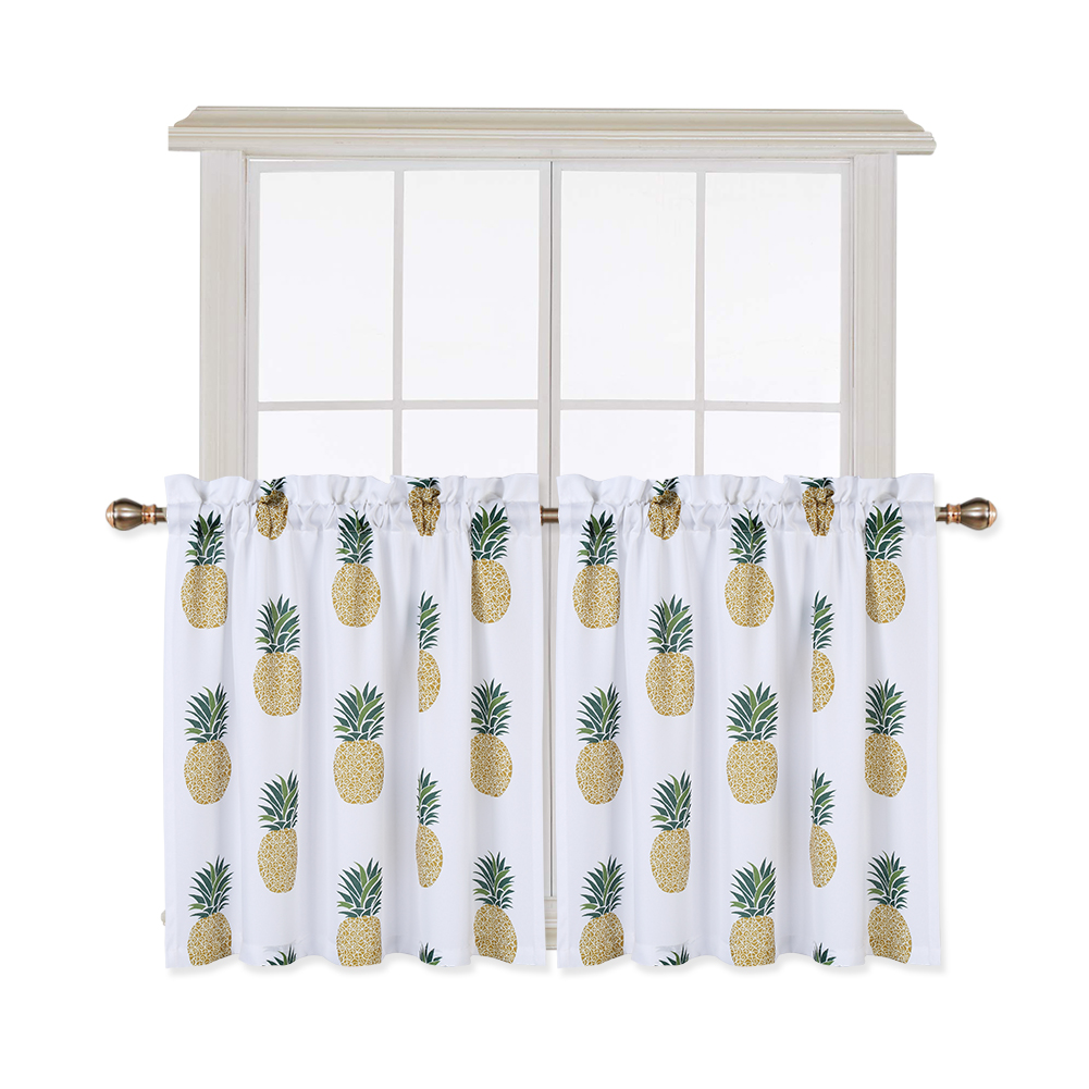 US Small Window Curtains Set Pineapple Printed Plain Weave Window Tiers Kitchen Bathroom Basement Bedroom Drapes