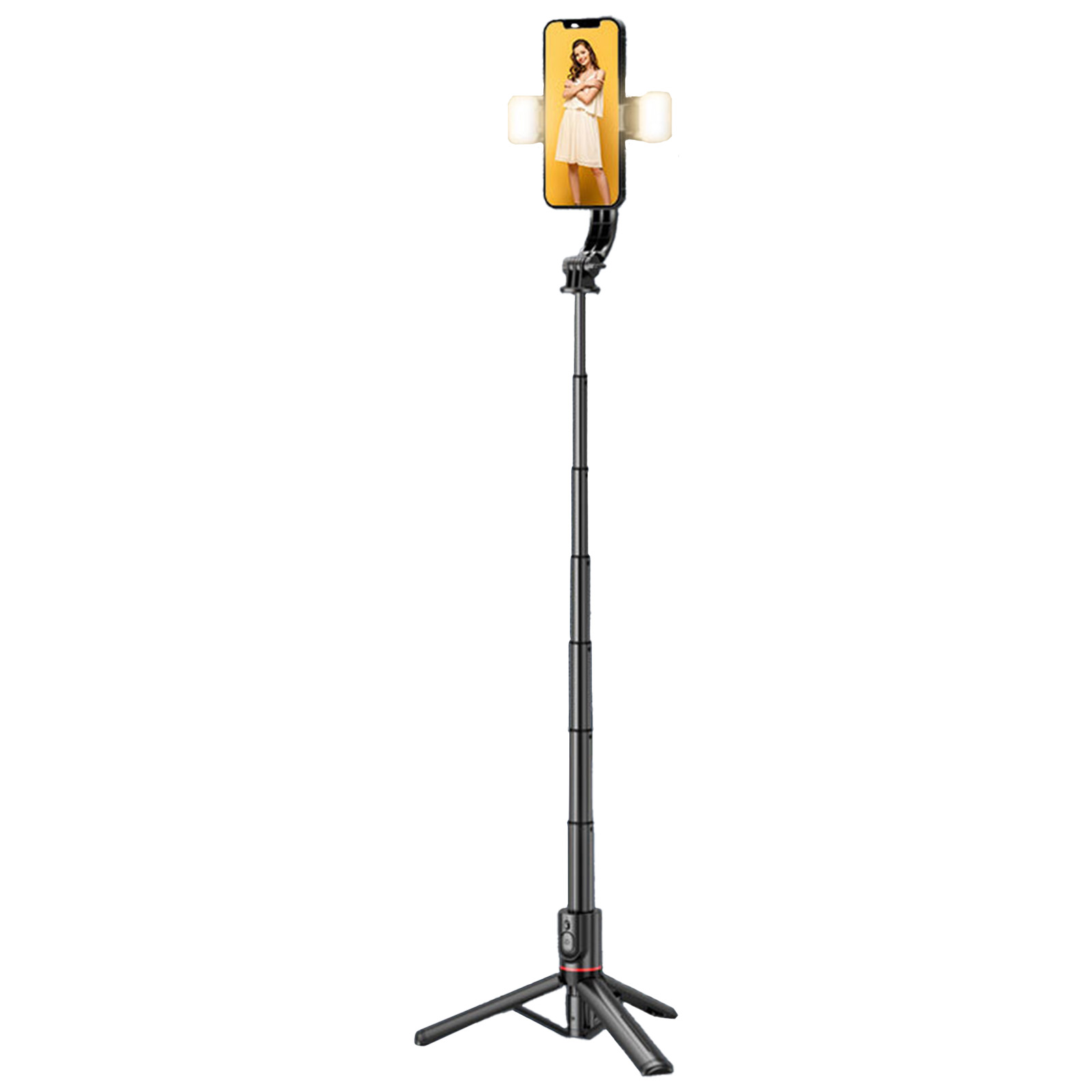 Extended Wireless Selfie Stick With Double Fill Light Adjustable Phone Holder Multifunctional Selfie Stick Cell Phone Stand Compatible For IOS Android Smart Phones L12D dual fill light black