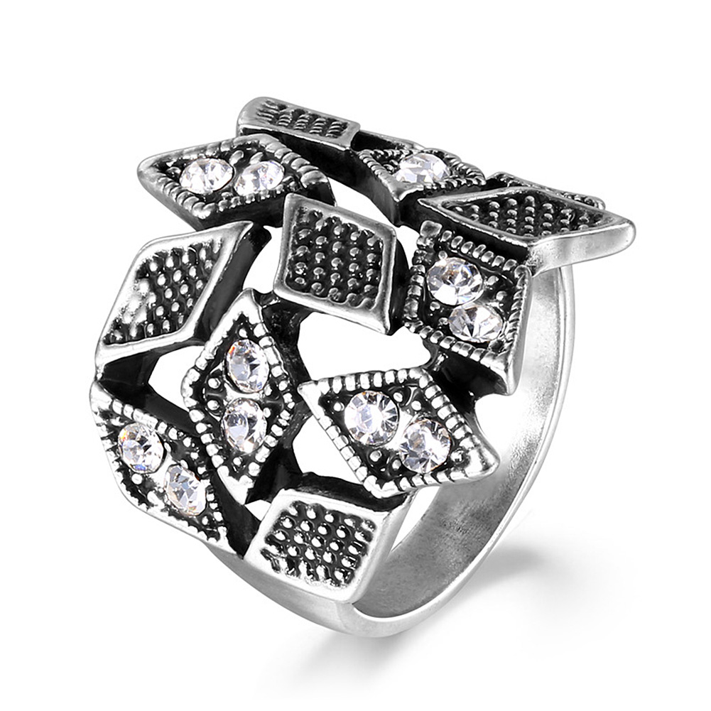 Women Fashion Artificial Diamond-encrusted Multi-block Silver Oxide Ring Ornament Christmas Gift