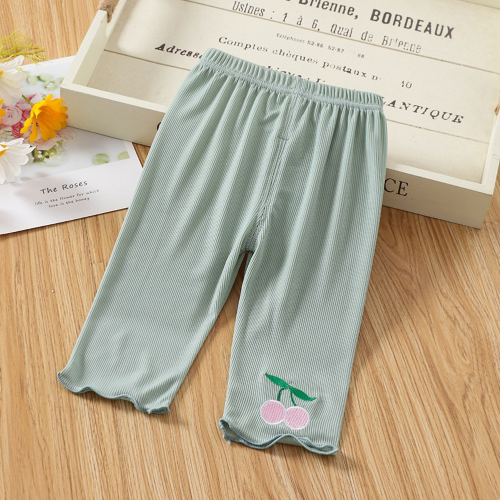 Toddlers Leggings Kids Girls Cropped Pants Solid Color Elastic Waist Belt Summer Outerwear Bottoms Pants cherry green 0-1Y 73CM