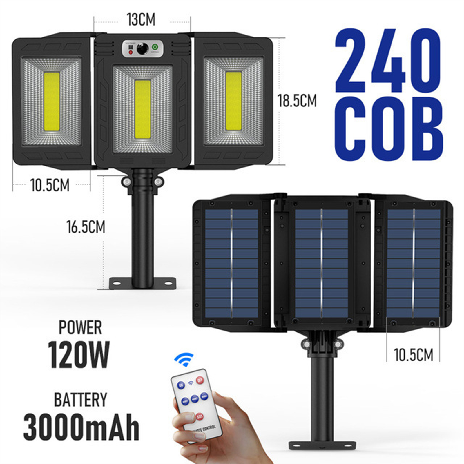 Led Solar Street Light 3 Head Motion Sensor 270 Wide Angle Ip65 Waterproof Remote Control Wall Lamp W786-1（COB）