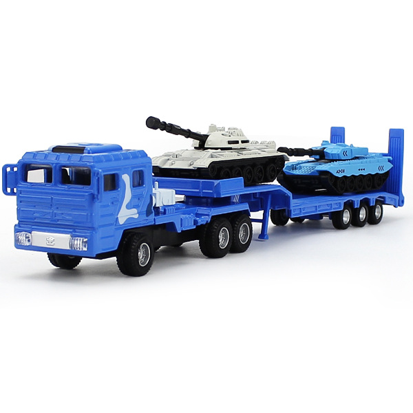 1:64 Military Transport Vehicle With Tank Model Children Boys Car Miniature Model Educational Toys blue