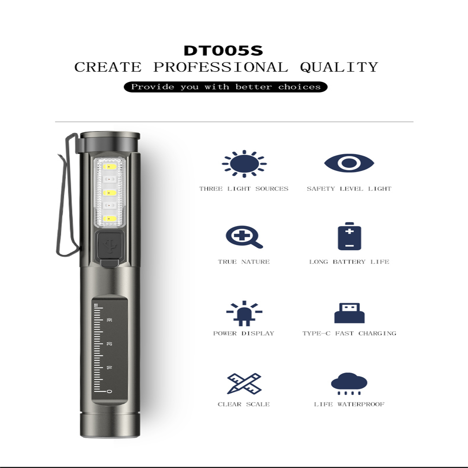 Led Pen Light Portable Type-c Rechargeable UV Purple Lamps Flashlight Black
