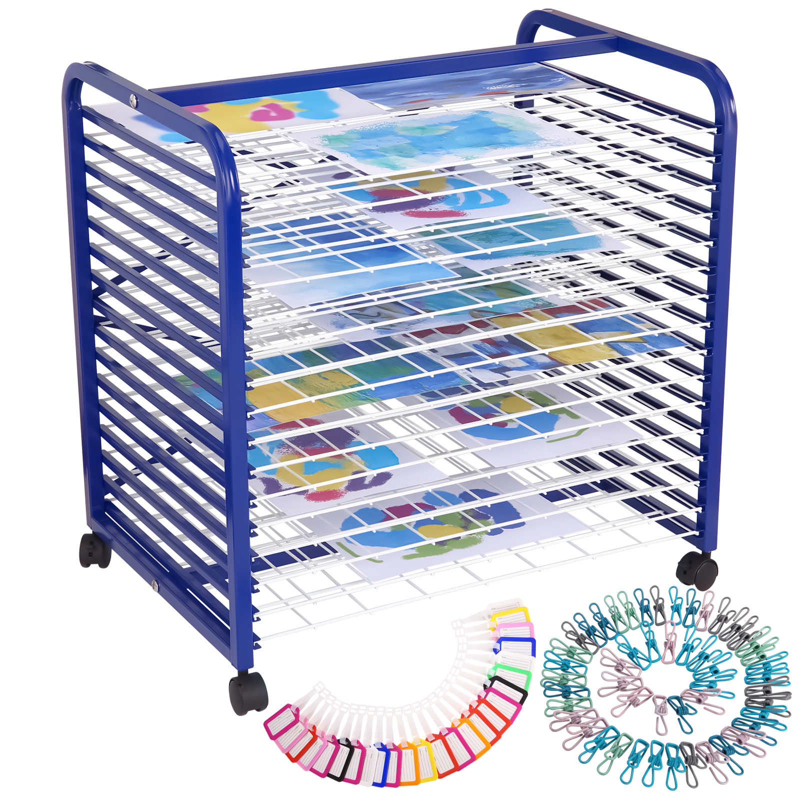 US GARVEE 16-Shelf Art Drying Rack, 26 Inch High, Lock Wheels for Studios