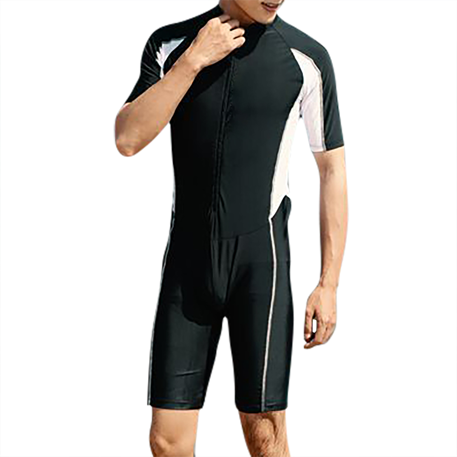 Men Sun Protective Swimsuit Short Sleeves Upf50+ Front Zipper Sunscreen Diving Suit For Swimming Surfing black M