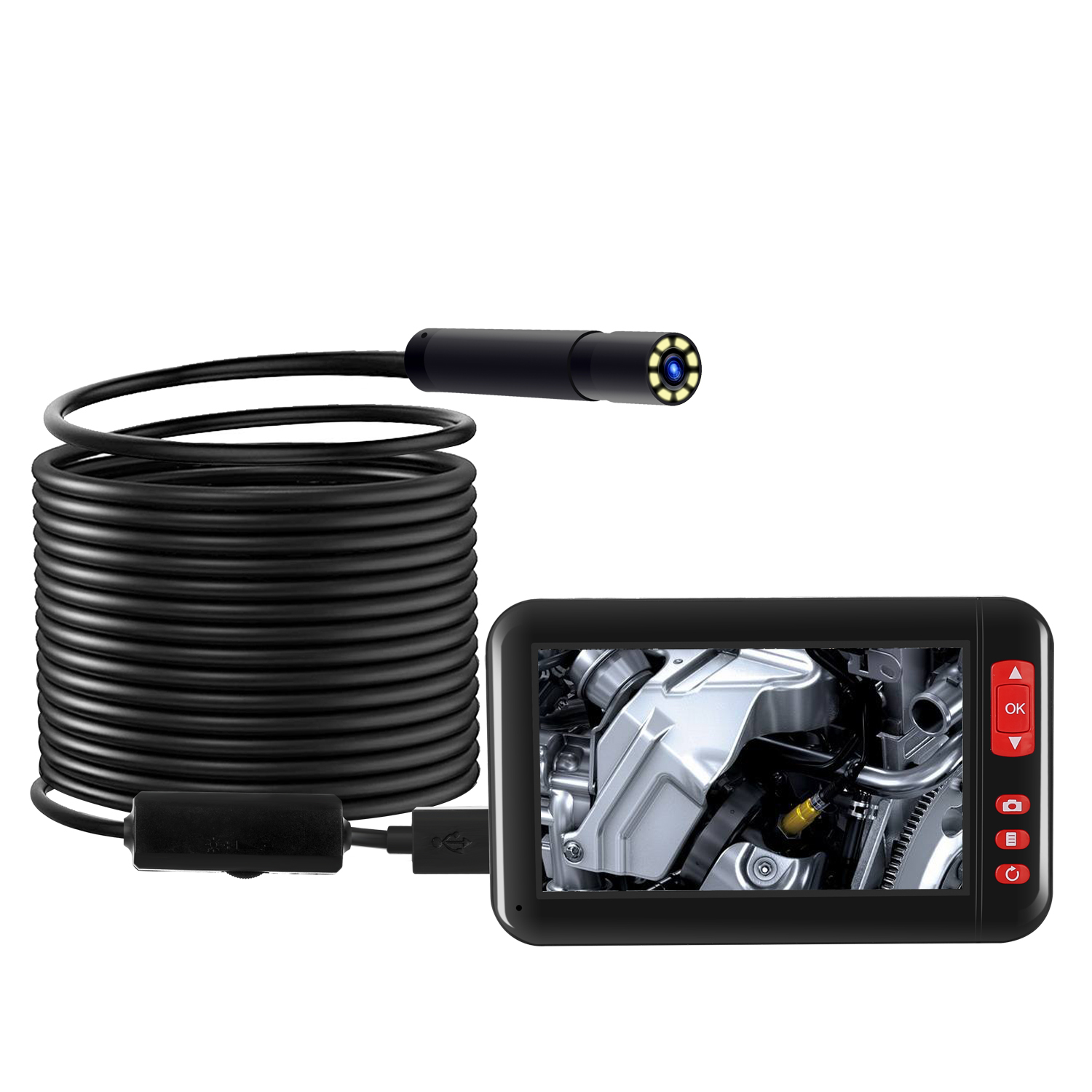 8mm 1080P Endoscope Camera with 4.3 Inch Screen Display 2000mAh 8 LED Light waterproof Inspection Borescope Camera 2 meters