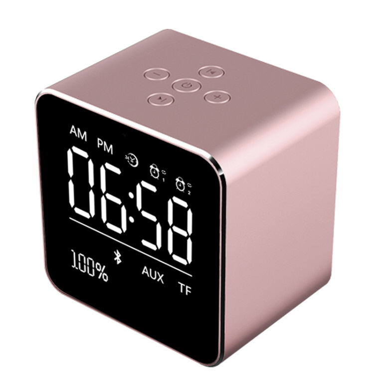 Portable Bluetooth Speaker 1800mah Speaker LCD Display Alarm Clock Compatible Smartphone Audio Rose gold