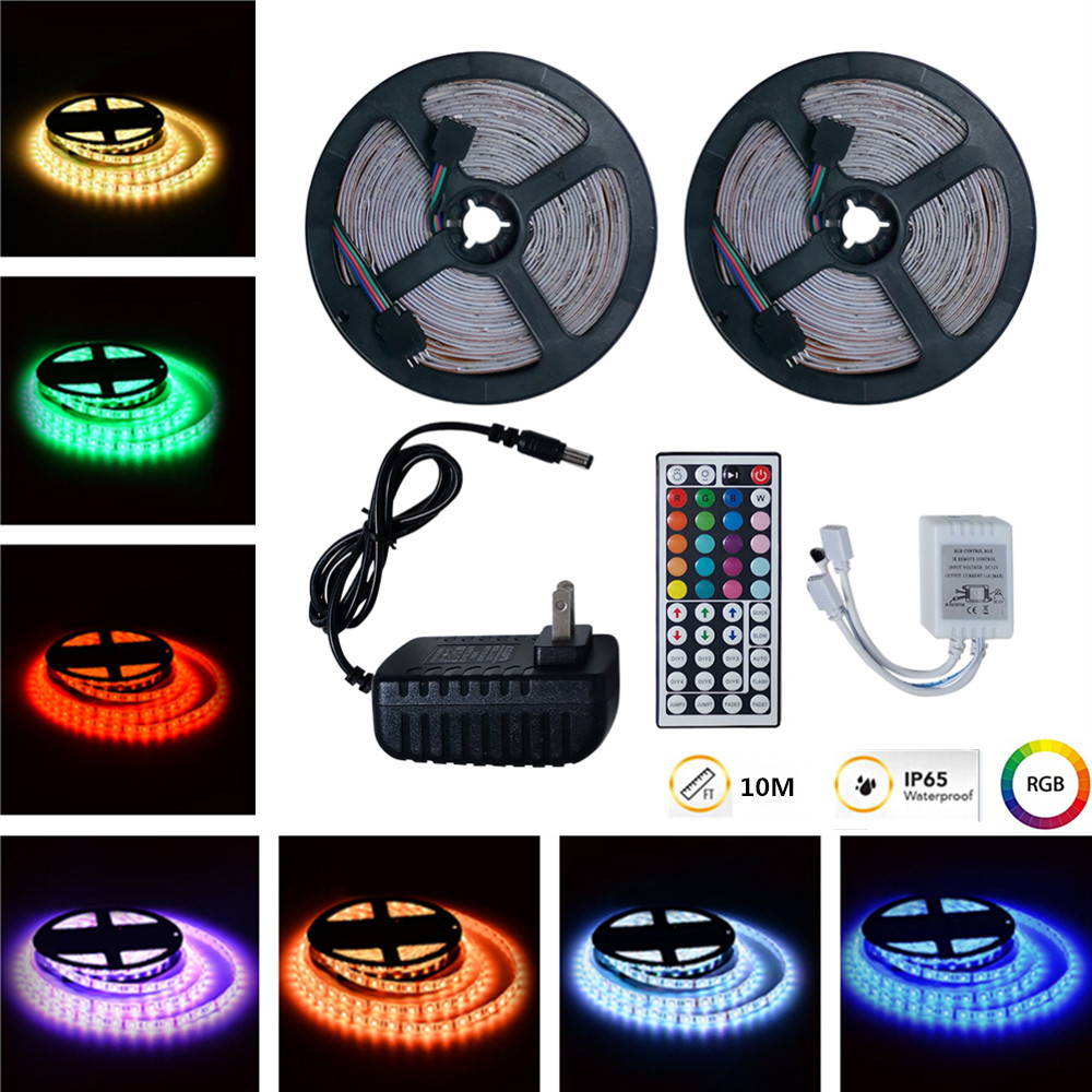 Sensational Savings 10M RGB LED Waterproof Strip Lights+44Keys Remote Control+Adapter U.S. regulations