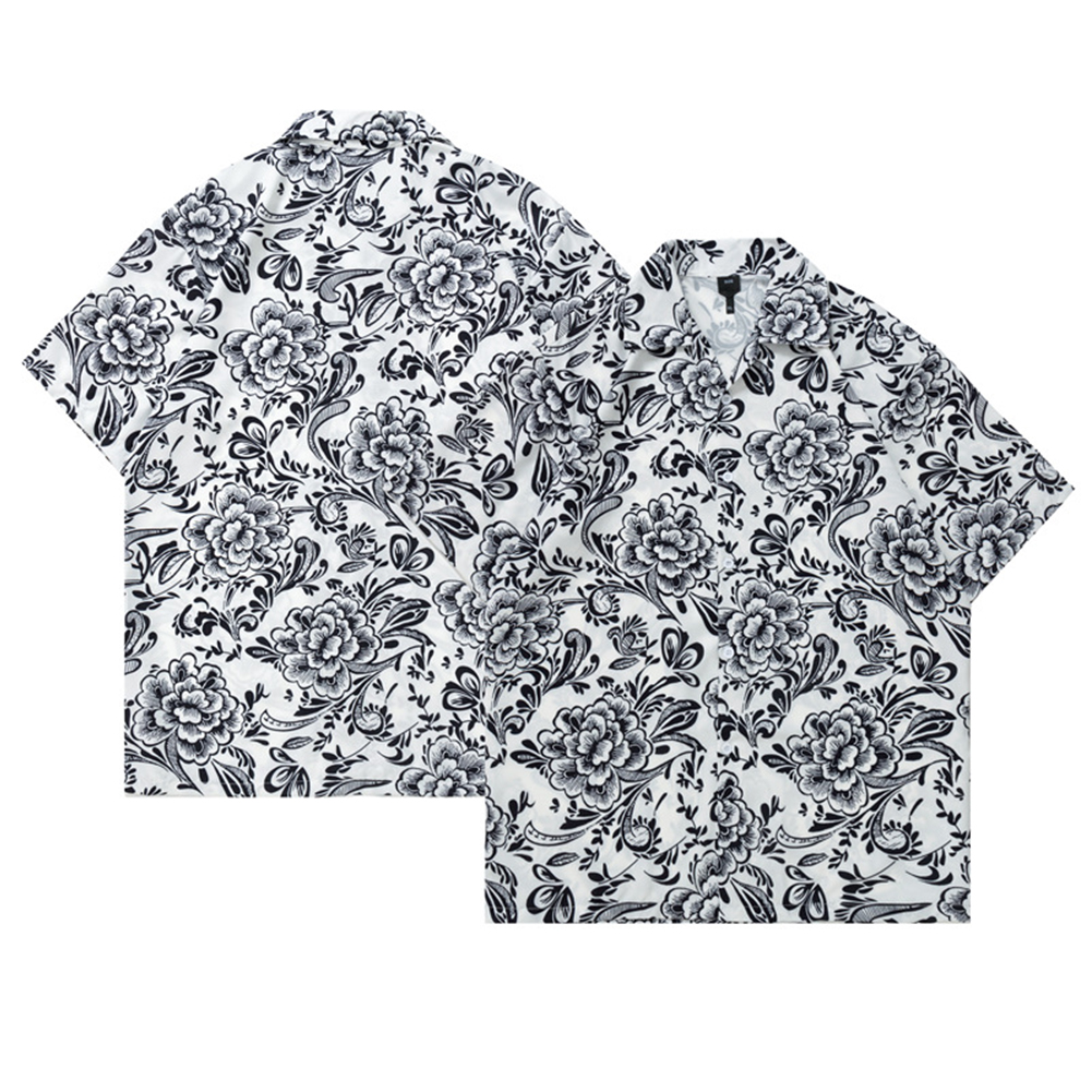 Summer Short Sleeves T-shirt For Men Women Trendy Printing Lapel Cardigan Tops Casual Beach Shirt For Couple ZZ01 M