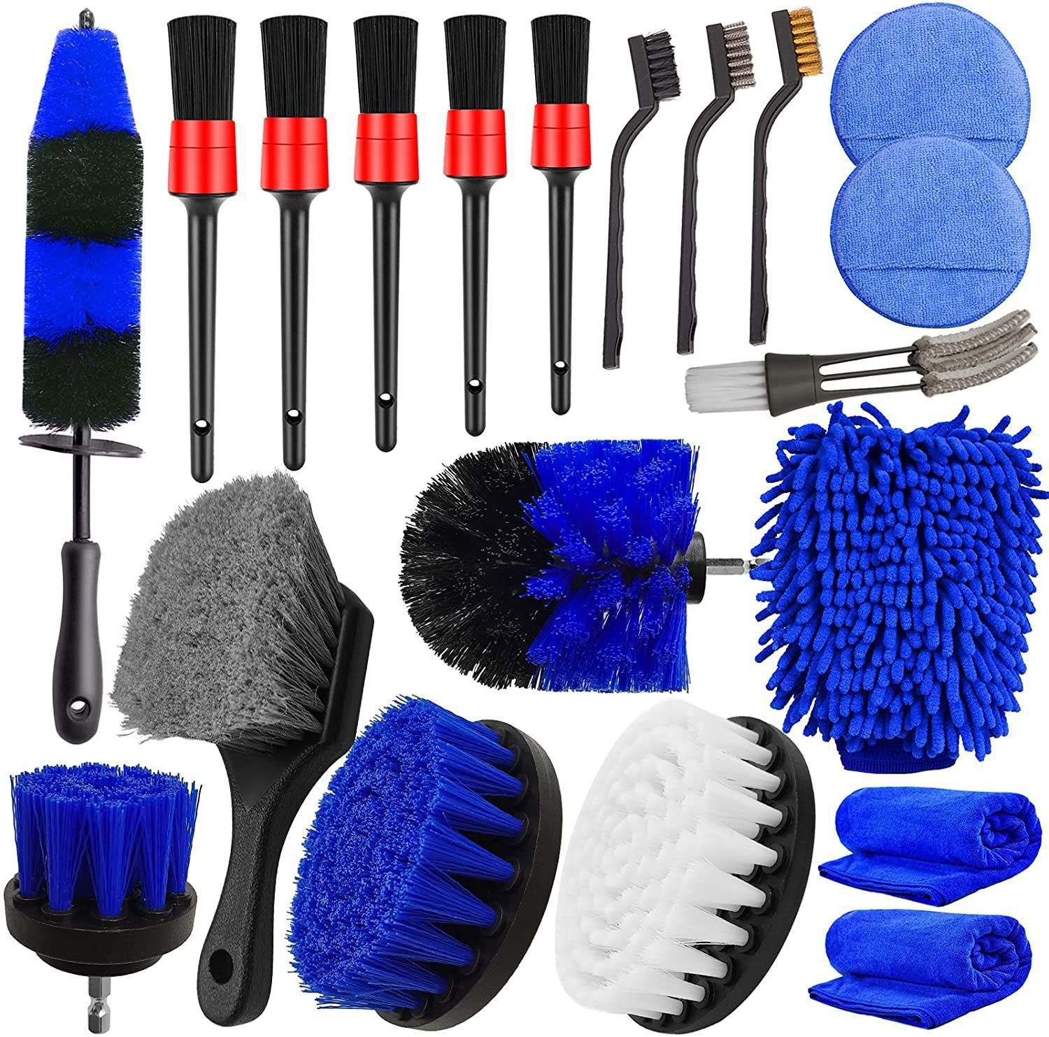 20Pcs Car Detailing Brush Set, Buffing Sponge Pads, Microfiber Towels, Car Washing Mitt, Auto Interior And Exterior Cleaner, Professional Accessories 20-piece set