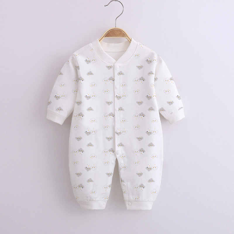 Baby Romper Infant Cotton Long Sleeves Cute Printing Breathable Jumpsuit For 0-1 Years Old Boys Girls white clouds 0-3M 59cm