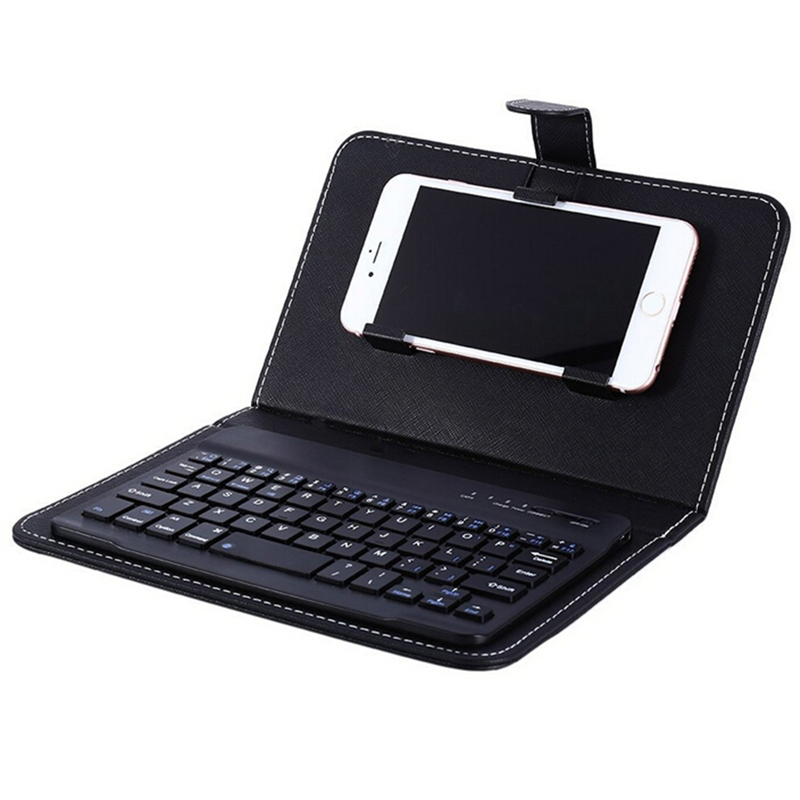 Portable PU Leather Wireless Keyboard Case for iPhone with Bluetooth Keyboard for 4.2-6.8 Inch Phones  black_Bluetooth keyboard + leather case