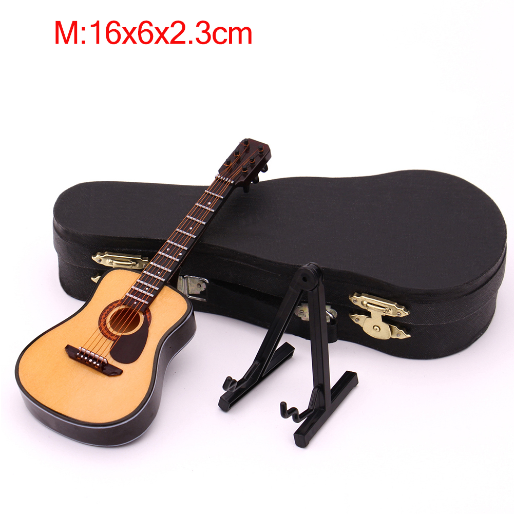 Mini Full Angle Folk Guitar Guitar Miniature Model Wooden Mini Musical Instrument Model Collection M: 16CM_Acoustic guitar full angle