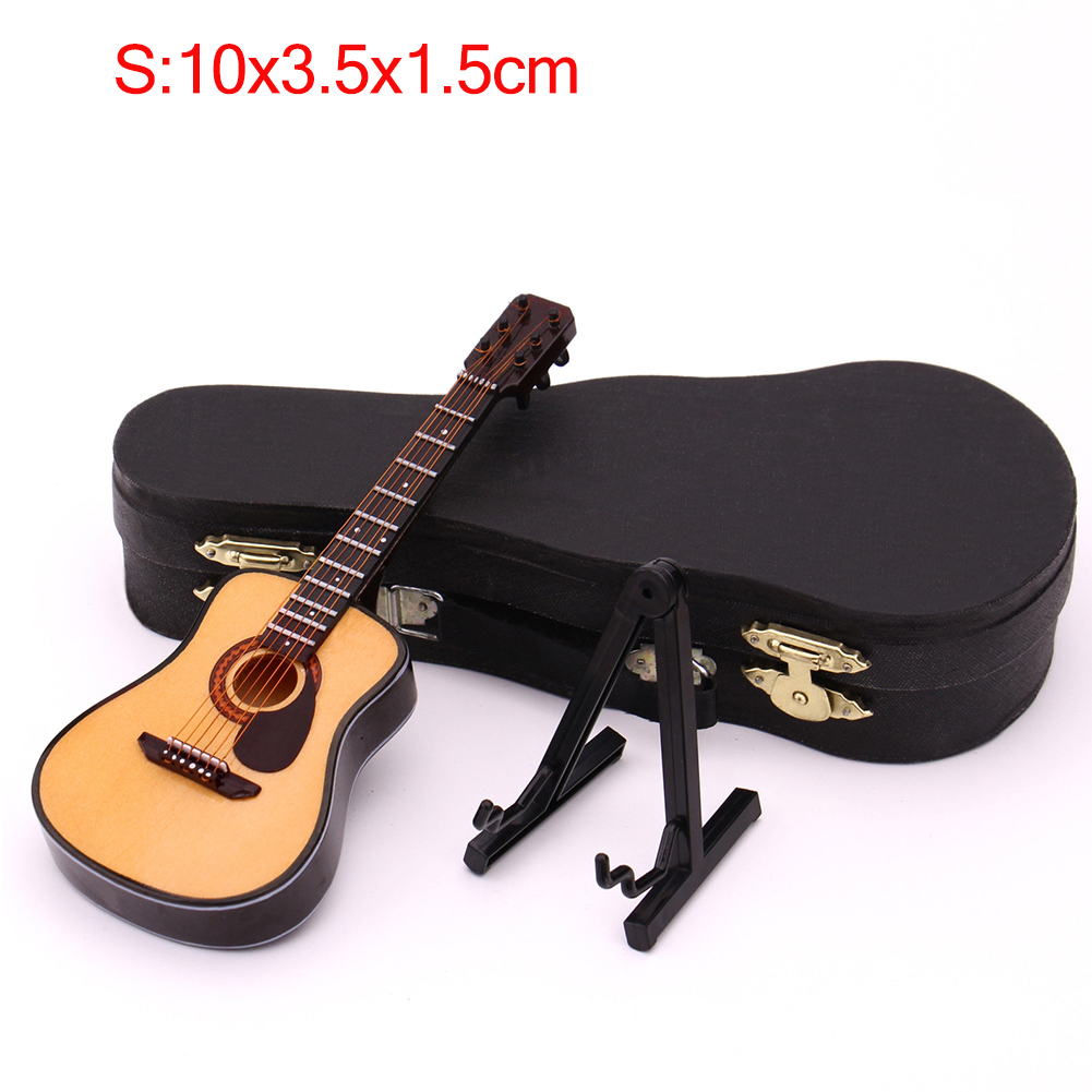 Mini Full Angle Folk Guitar Guitar Miniature Model Wooden Mini Musical Instrument Model Collection S: 10CM_Acoustic guitar full angle