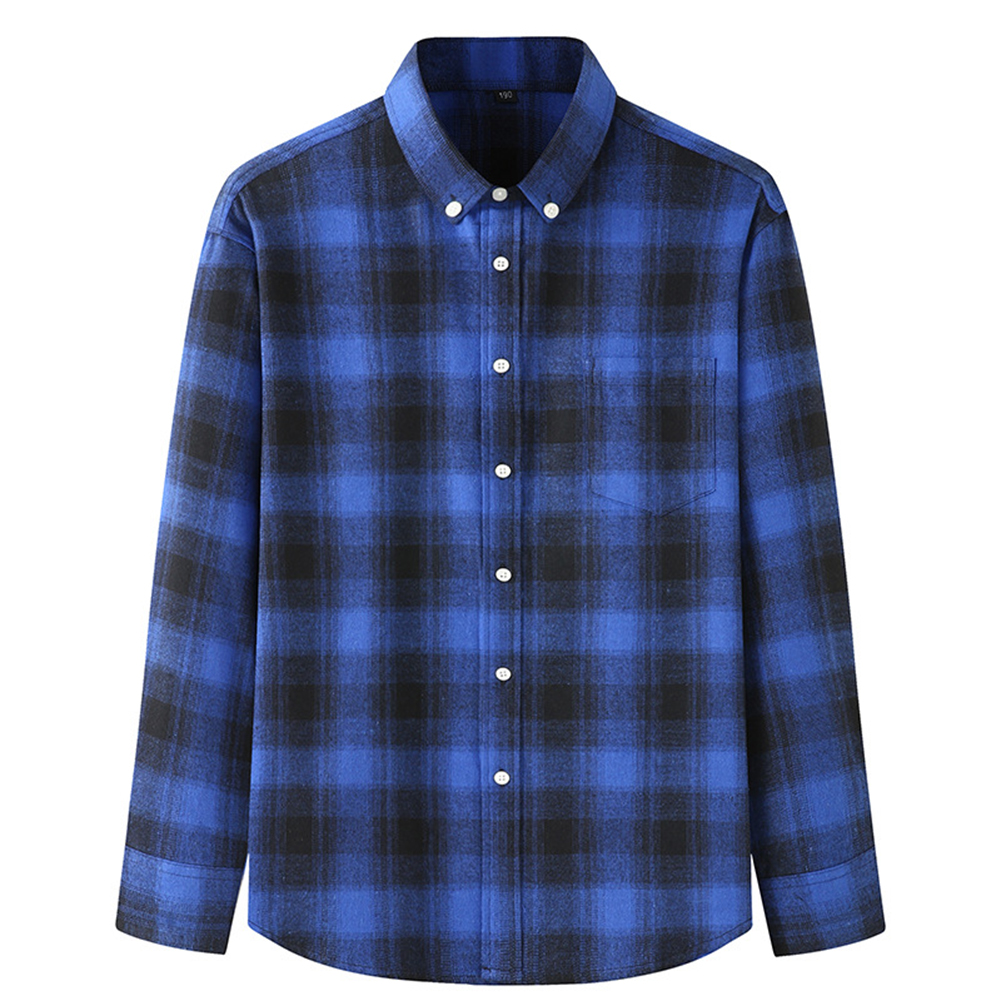 Men Casual Plaid Shirt With Pockets Design Lightweight Regular Fit Long Sleeve Button Down Tops