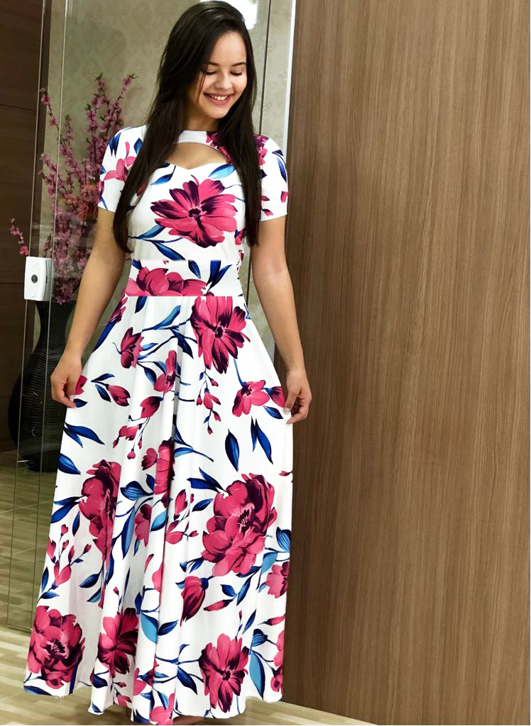 Women Short Sleeves Dress Fashion Floral Digital Printing Large Swing Long Skirt Summer Round Neck Large Size Dress C short sleeve 2XL