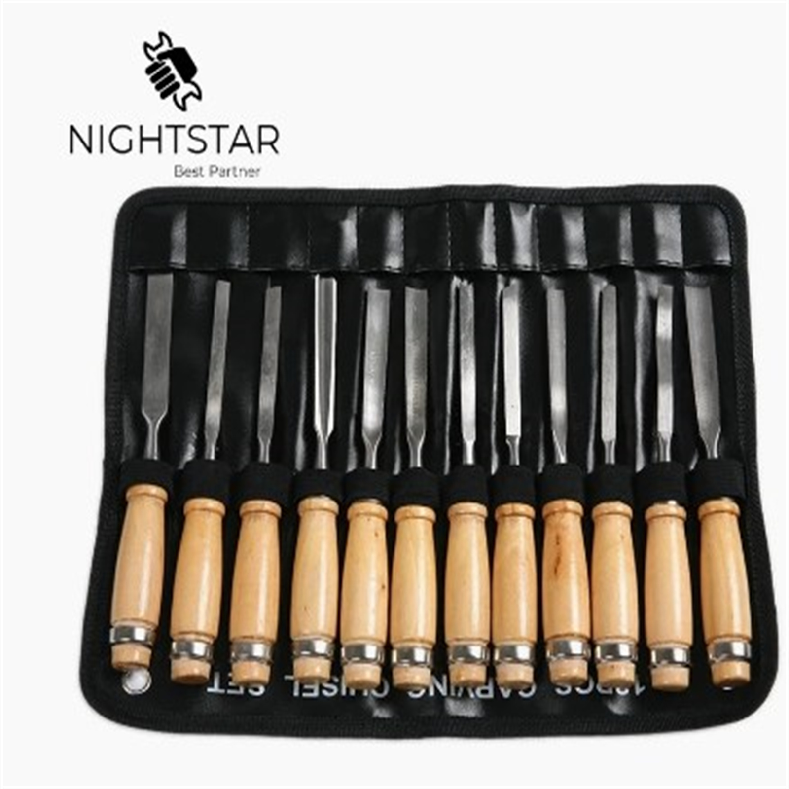 12PCS Wood Chisel Tool Set Sturdy Chisel Round Nose Chisel Inclined Wood Turning Chisel 3 Straight Chisel V-type Straight Cutting Tool Bending Chisel Wood Chisel