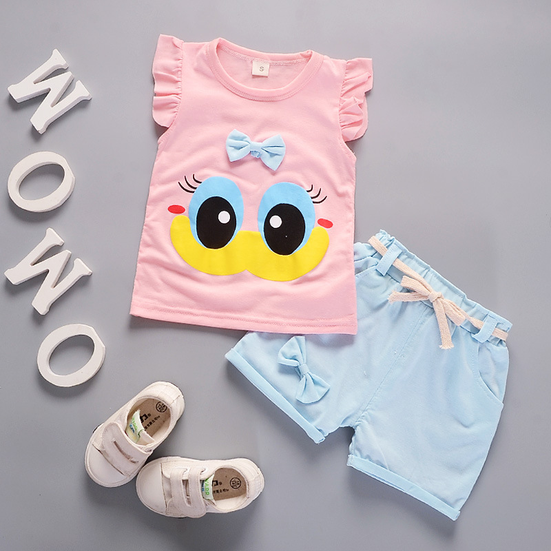 2pcs Cartoon Printing Tank Top Set For Girls Summer Cotton Vest Shorts Two-piece Set princess pink 3-4Y 110cm