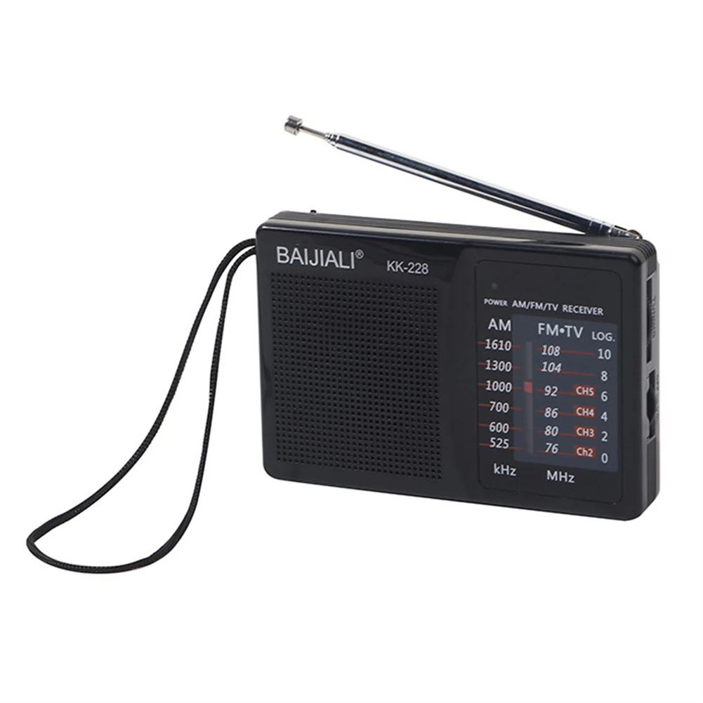 KK228 Portable AM FM 2-Band Radio Battery Operated Radios Easy Adjustment Compact Radios Player For Senior Home Walking black