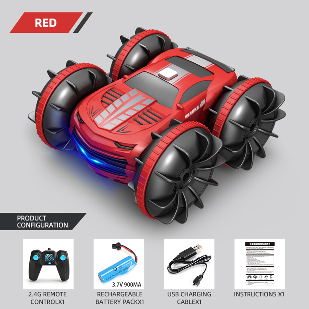 2in1 Rc Car 2.4ghz Remote Control Boat Waterproof Radio Controlled Stunt Car 4wd Vehicle All Terrain Beach Pool Toys For Boys Red single remote control