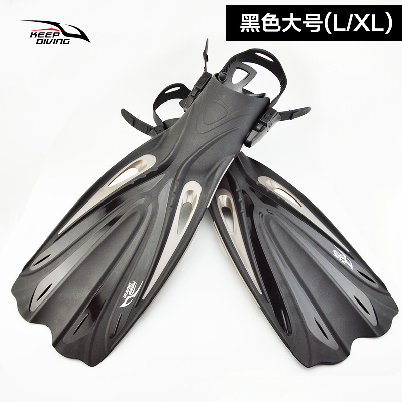 Open Heel Scuba Diving Long Fins Adjustable Snorkeling Swim Flippers Special For Diving Boots Shoes Monofin Gear Black large size (L/XL)