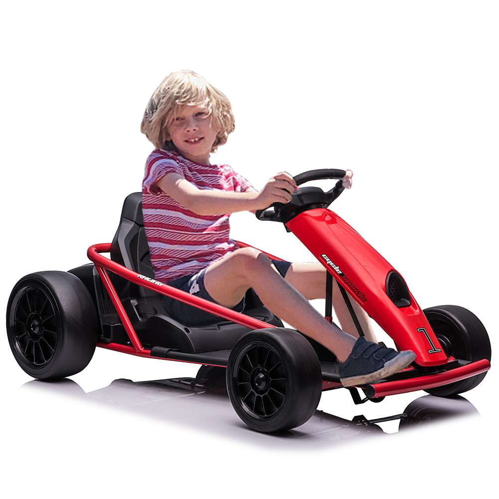 US GARVEE 24V Go Kart for Kids 8-12, 300W*2 Motors, 9Ah Battery, 8MPH Speed, Music, Horn, 175lbs Max Load - Red